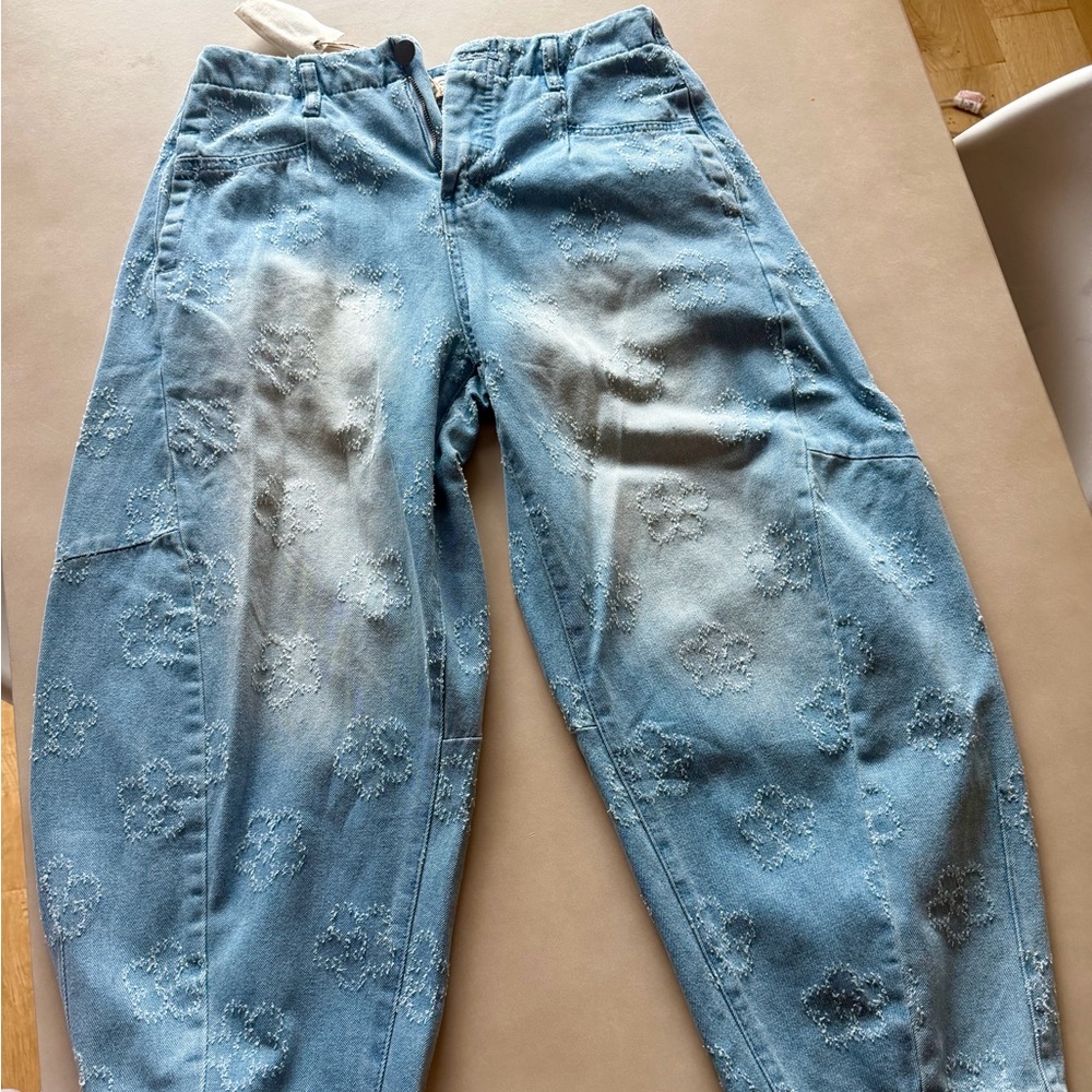 Easel Light Blue Floral Women Boyfriend Jeans